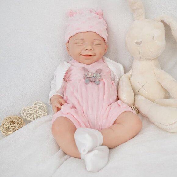 18 Inch Realistic Full Body Silicone Reborn ivory White Baby Girl Smiling Dolls - Picture 1 of 8
